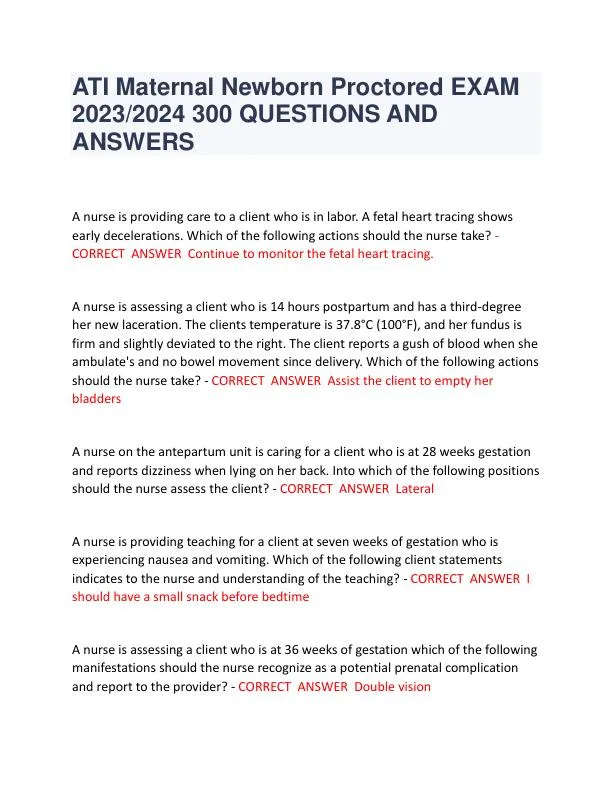 2023-2024 ATI RN Proctored Exam with Answers (404 Solved Questions)