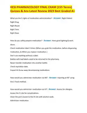 2023 HESI Pharmacology Final Exam With Answers (155 Solved Questions)