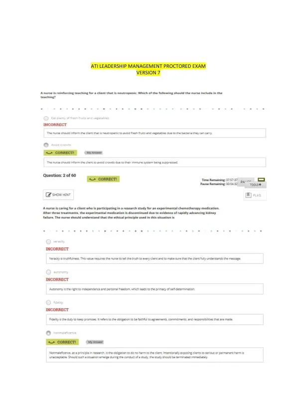 ATI Leadership Proctored Exam with Answers (60 Solved Questions)