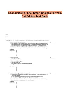 Economics For Life: Smart Choices For You, 1st Edition Test Bank