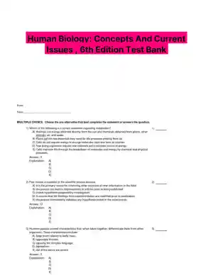 Human Biology: Concepts And Current Issues , 6th Edition Test Bank