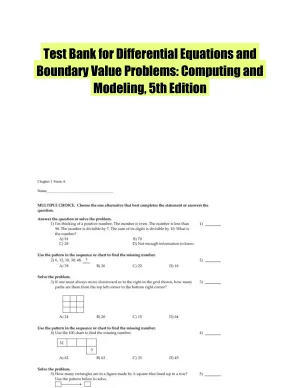 Test Bank for Differential Equations and Boundary Value Problems: Computing and Modeling, 5th Edition