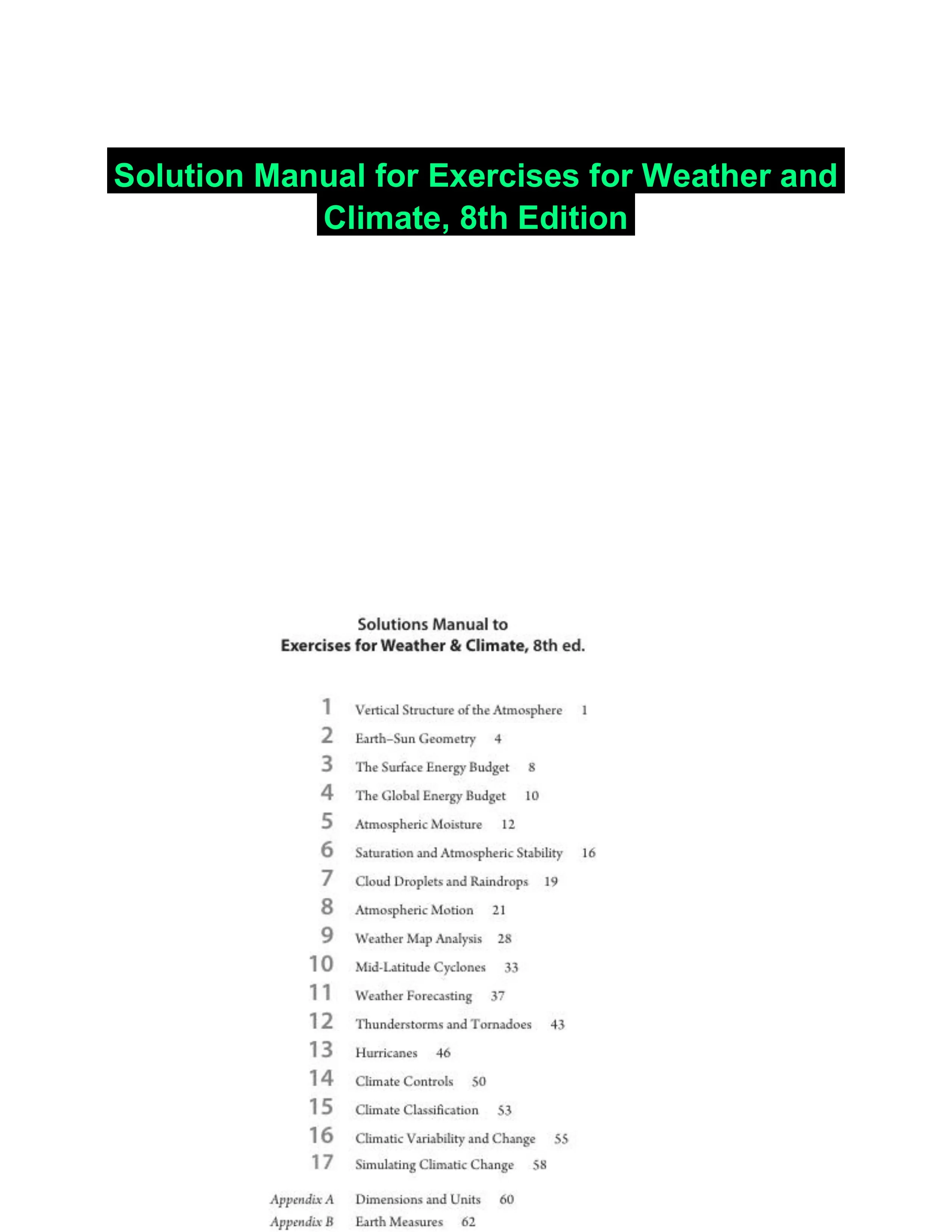 Solution Manual for Exercises for Weather and Climate, 8th Edition