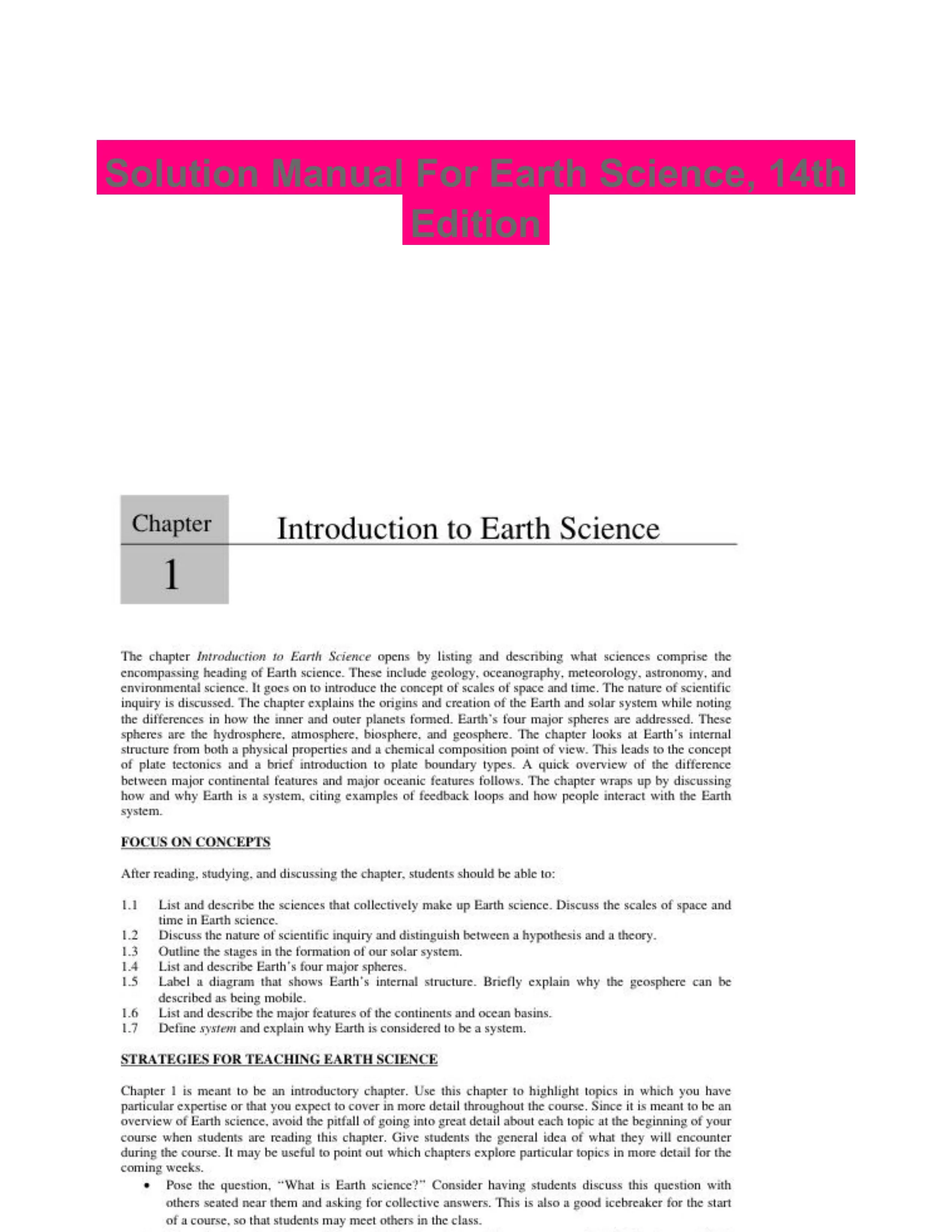 Solution Manual For Earth Science, 14th Edition