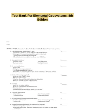 Test Bank For Elemental Geosystems, 8th Edition