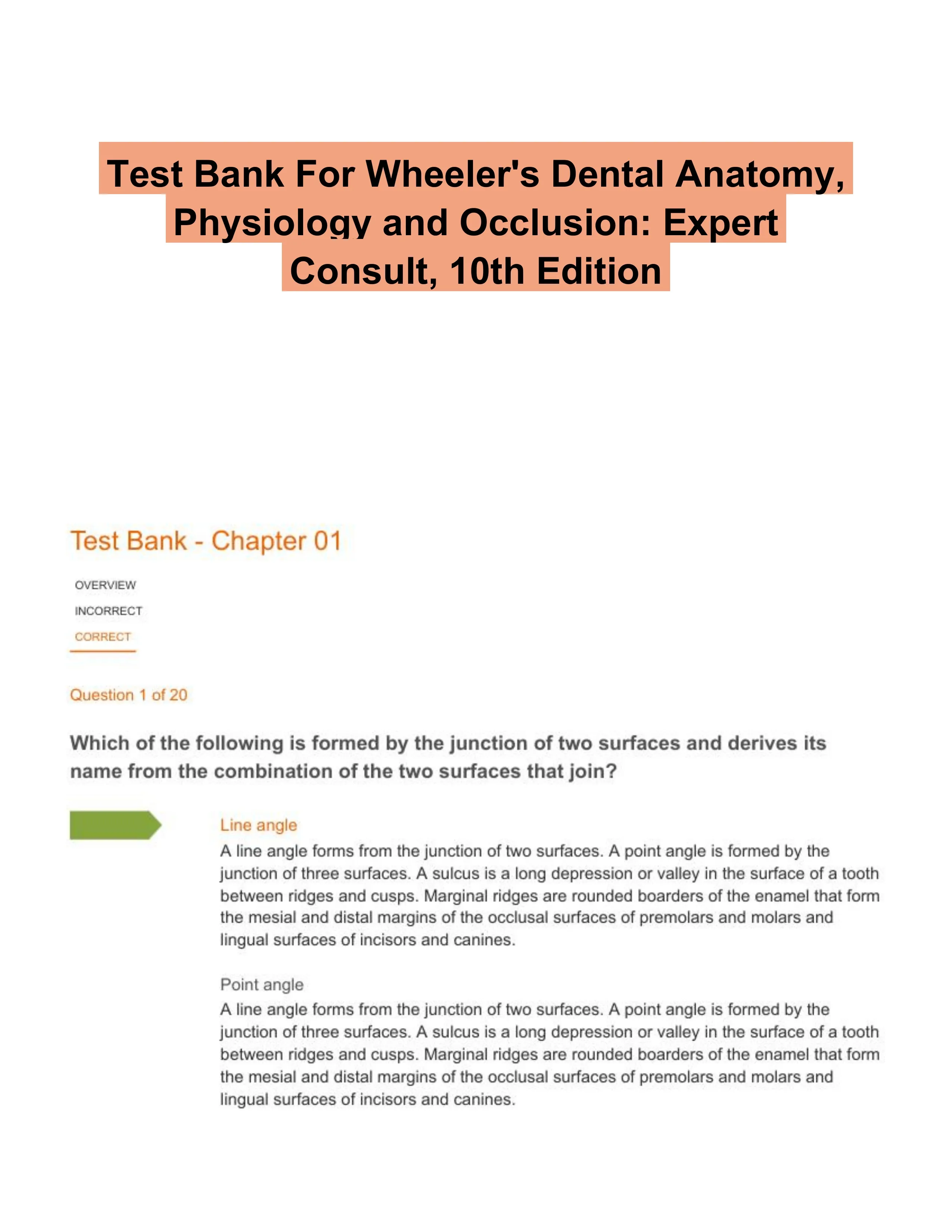 Test Bank For Wheeler's Dental Anatomy, Physiology and Occlusion: Expert Consult, 10th Edition