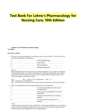 Test Bank For Lehne's Pharmacology for Nursing Care, 10th Edition