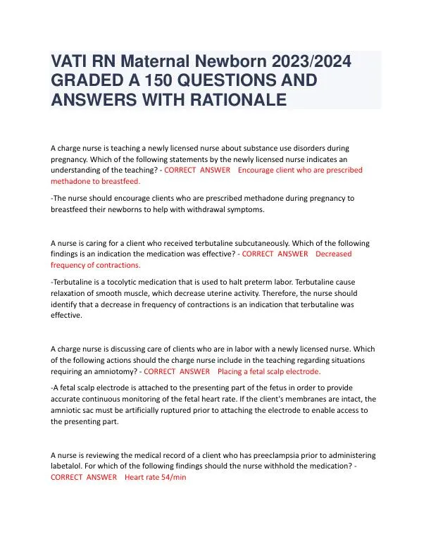 2023-2024 ATI RN Practice Exam with Answers (76 Solved Questions)