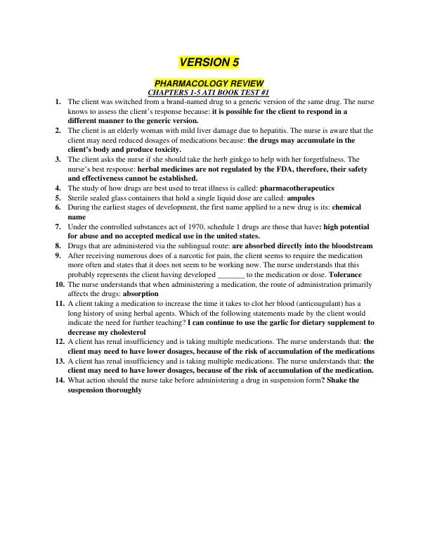 ATI Pharmacology Proctored Exam with Answers (48 Solved Questions)