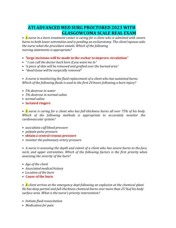 2019 ATI RN Comprehensive Exam with Answers (180 Solved Questions)