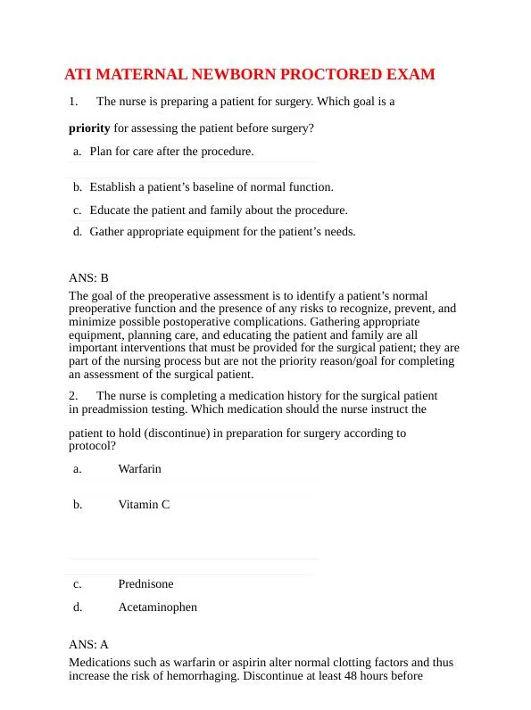 2019 ATI Mental Health Proctored Exam with Answers (61 Solved Questions)