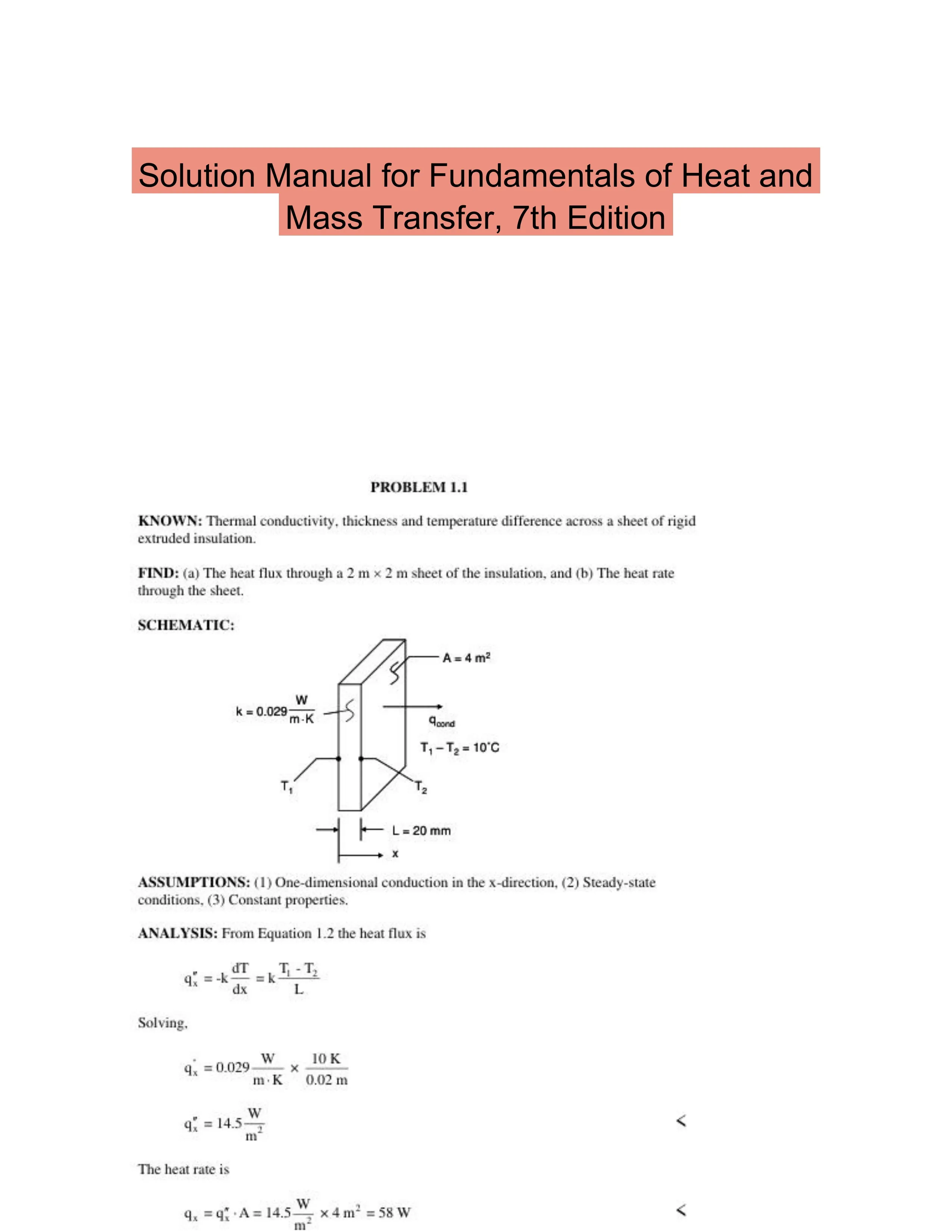 Solution Manual for Fundamentals of Heat and Mass Transfer, 7th Edition