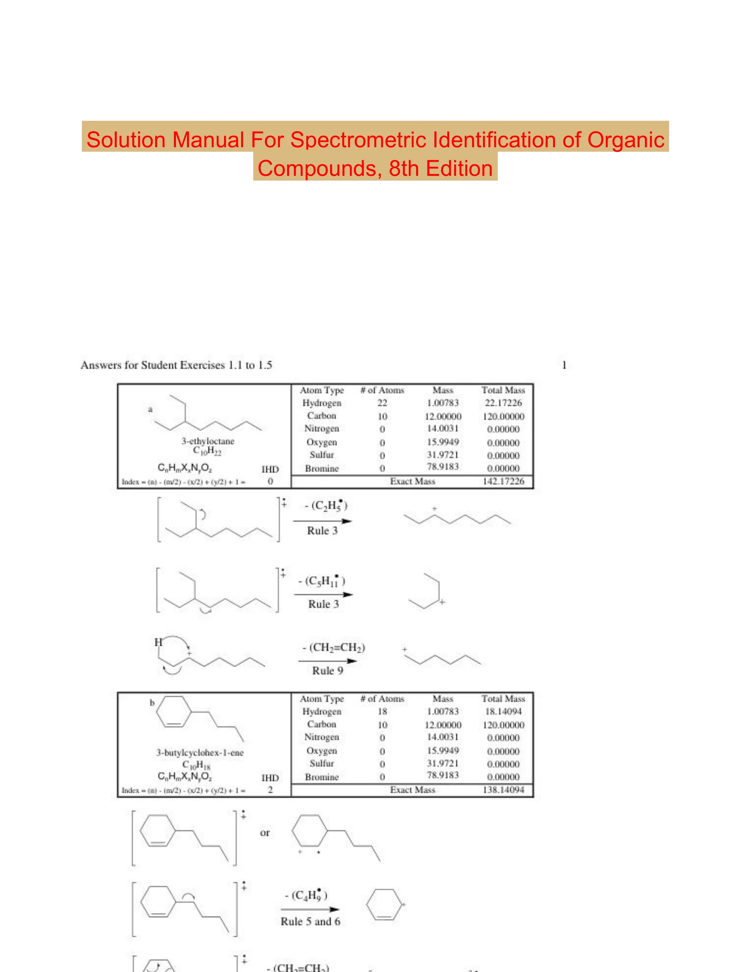 Solution Manual For Spectrometric Identification of Organic Compounds, 8th Edition