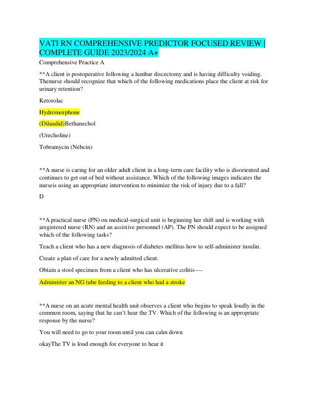 2019 ATI Nutrition Proctored Exam with Answers (62 Solved Questions)