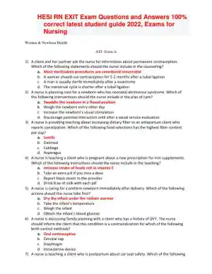 2022 HESI RN Women and Newborn Health Exit Exam Form A With Answers (70 Solved Questions)