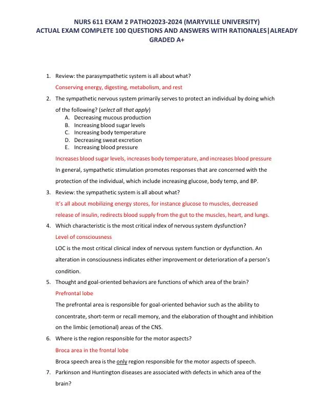 2023-2024 NURS611 Maryville University Pathophysiology Exam 2 With Answers (165 Solved Questions)
