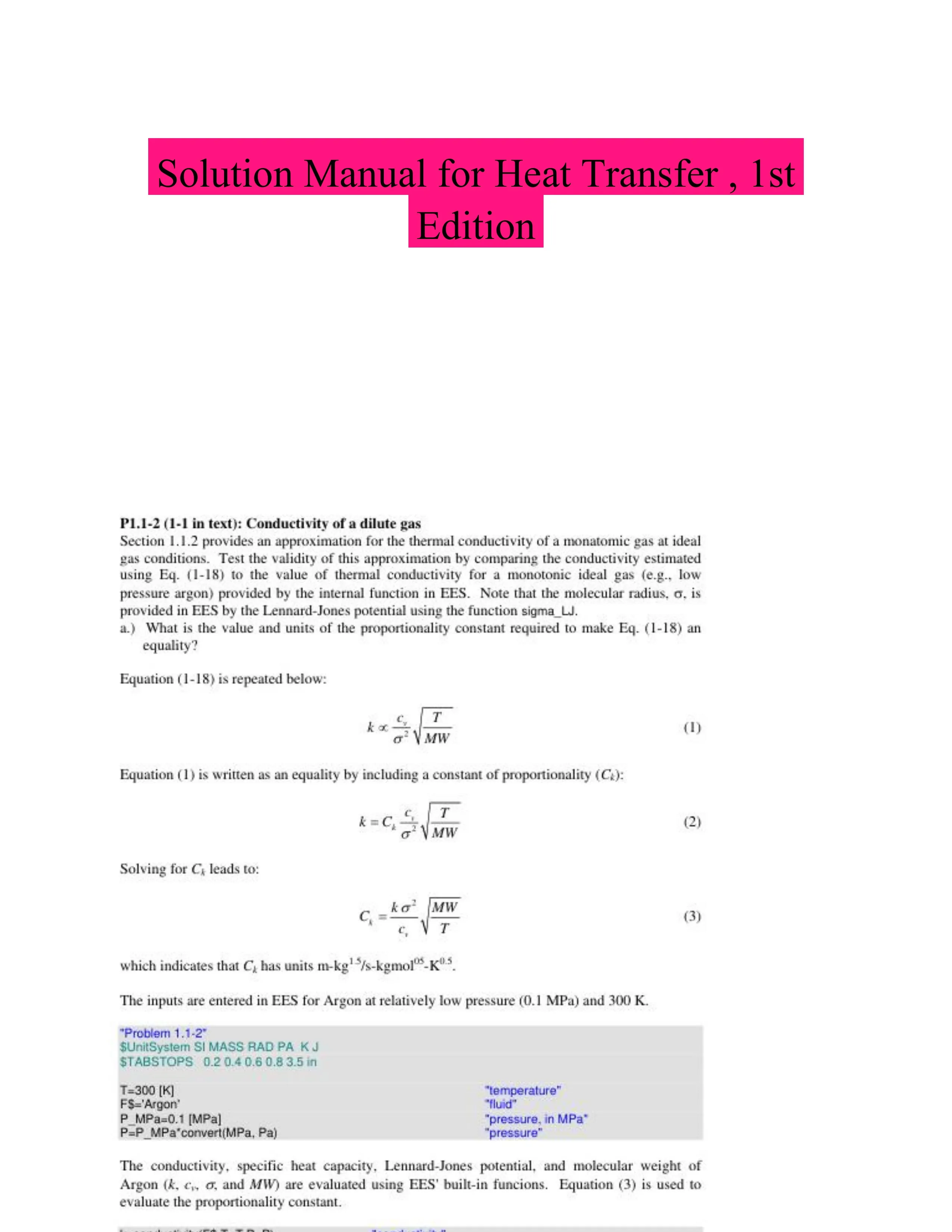 Solution Manual for Heat Transfer , 1st Edition