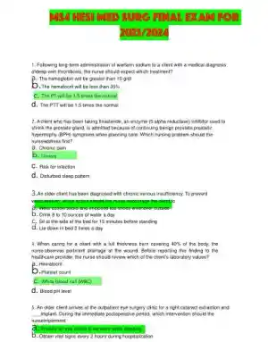 2023-2024 HESI Medical Surgical Final Exam With Answers (346 Solved Questions)