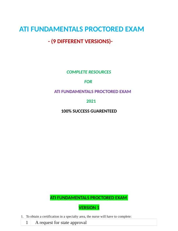 2021 ATI Mental Health Proctored Exam with Answers (4 Solved Questions)
