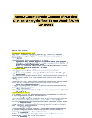 NR602 Chamberlain College of Nursing Clinical Analysis Final Exam Week 8 With Answers (115 Solved Questions)
