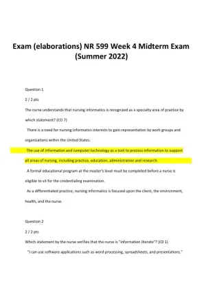 2022 NR599 Prairie State College MIS Midterm Exam Week 4 With Answers (15 Solved Questions)