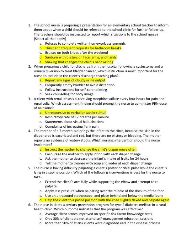 2021-2022 HESI RN Child Care Exit Exam With Answers (160 Solved Questions)