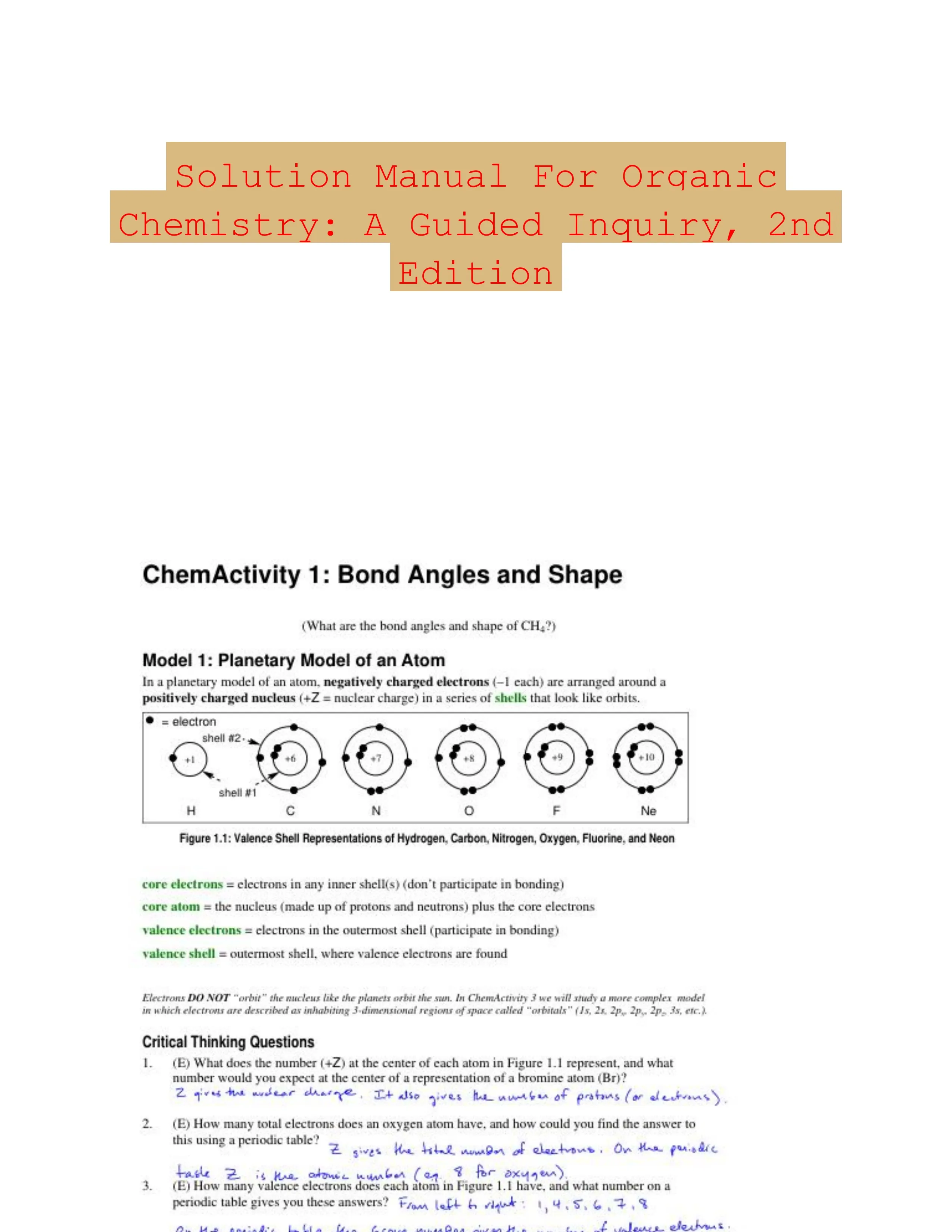 Solution Manual For Organic Chemistry: A Guided Inquiry, 2nd Edition