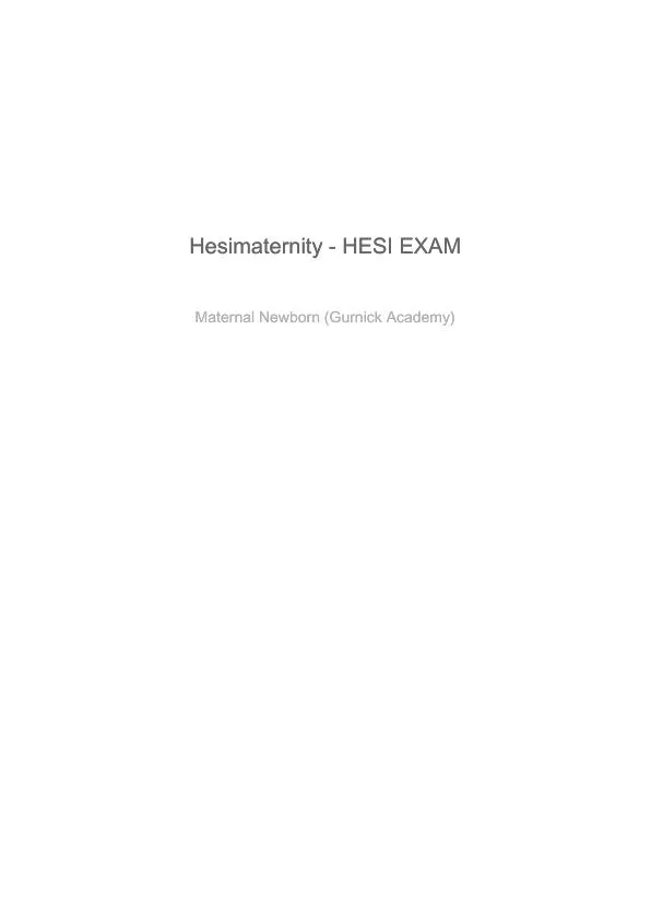 HESI Gurnick Academy Maternity Practice Exam With Answers (73 Solved Questions)