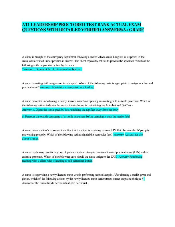 2023 ATI Leadership Proctored Exam with Answers (372 Solved Questions)