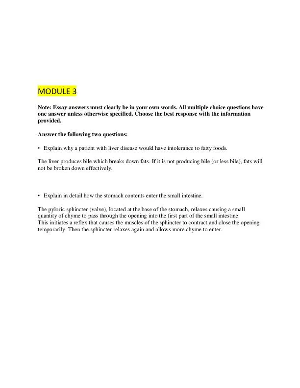 2023 BIOD151 Anatomy and Physiology Test Bank Module 3 With Answers (22 Solved Questions)