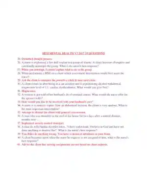 2017 HESI RN Mental Health Testbanks Version 3 With Answers (146 Solved Questions)