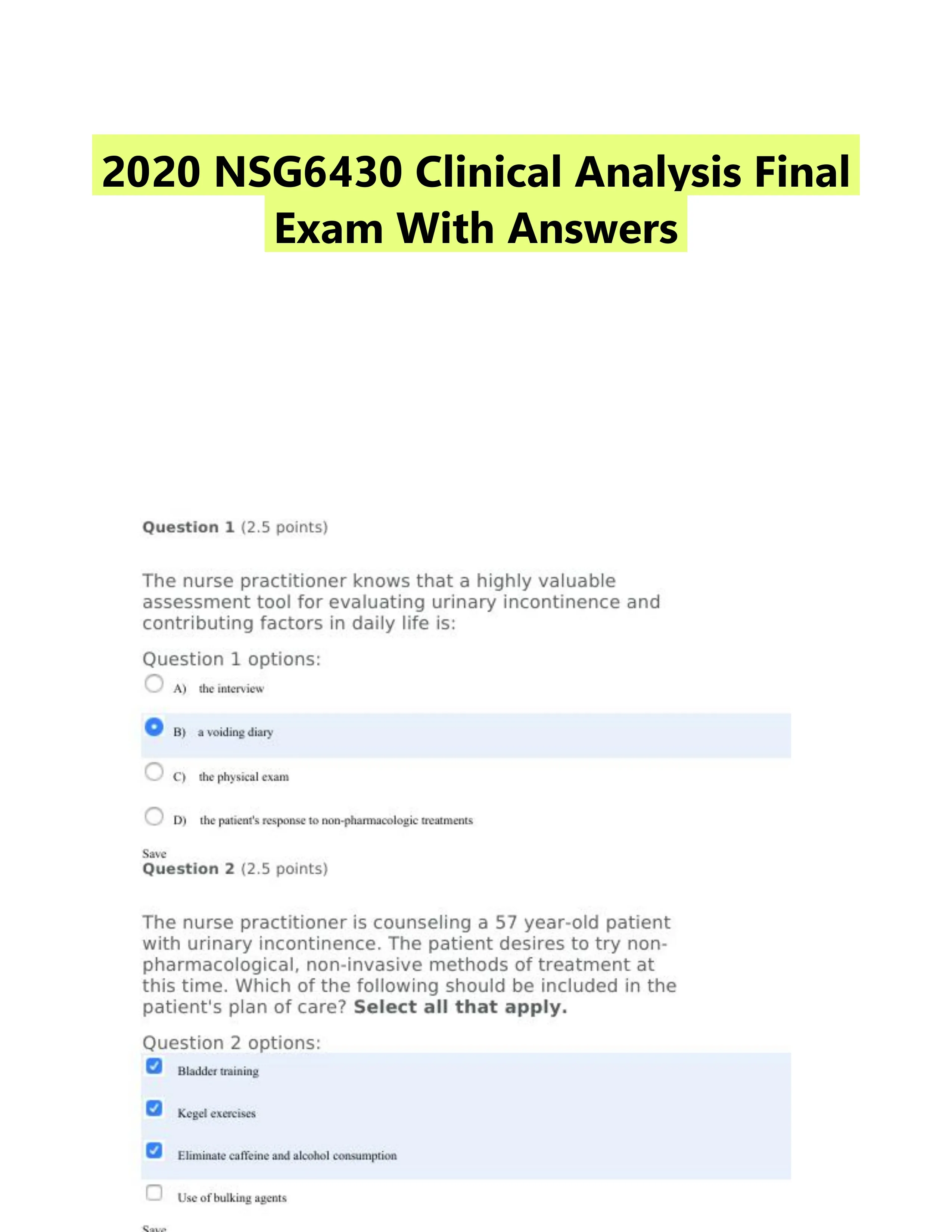 2020 NSG6430 Clinical Analysis Final Exam With Answers (100 Solved Questions)