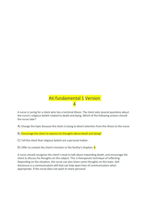 2023 ATI PN Proctored Exam with Answers (22 Solved Questions)