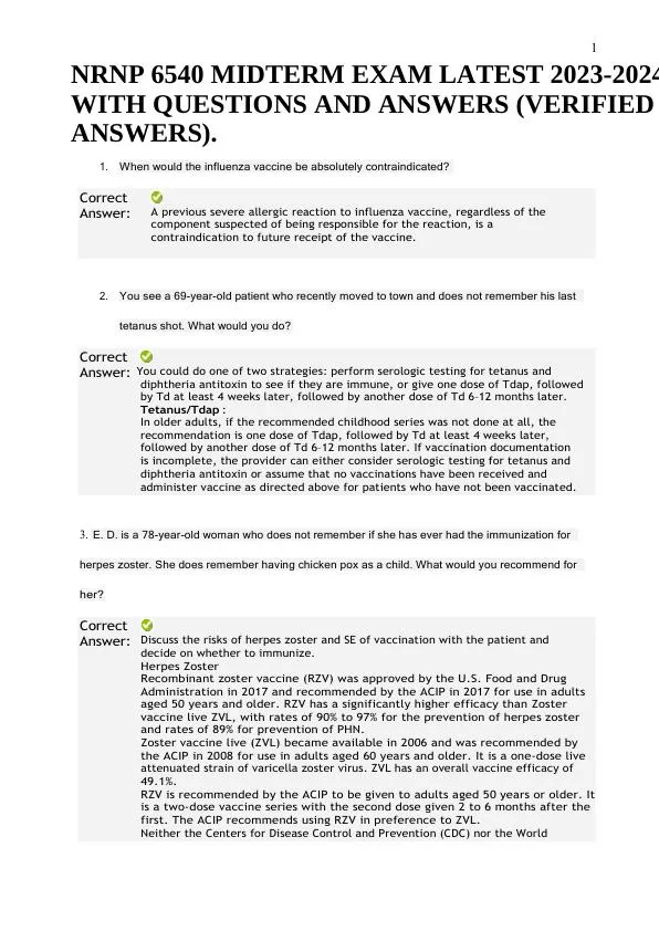 2023-2024 NRNP6540 Pharmacology Midterm Exam With Answers (30 Solved Questions)