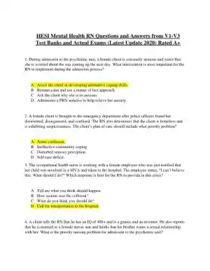 2020 HESI RN Mental Health Testbanks Version 1 With Answers (27 Solved Questions)