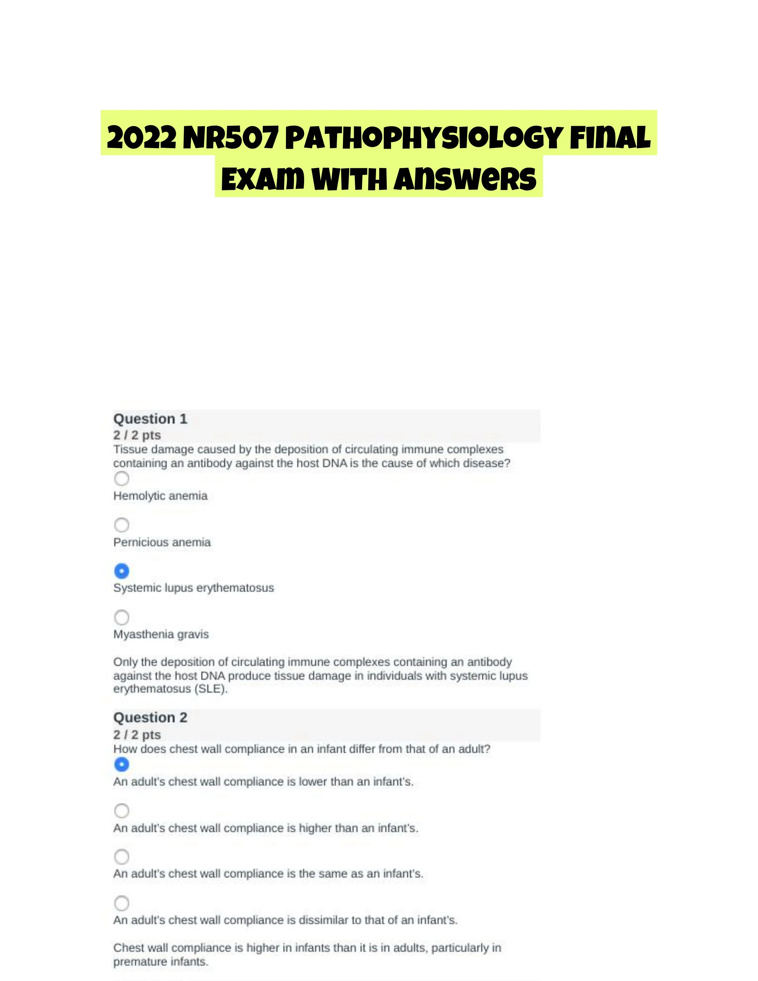 2022 NR507 Pathophysiology Final Exam With Answers (75 Solved Questions)