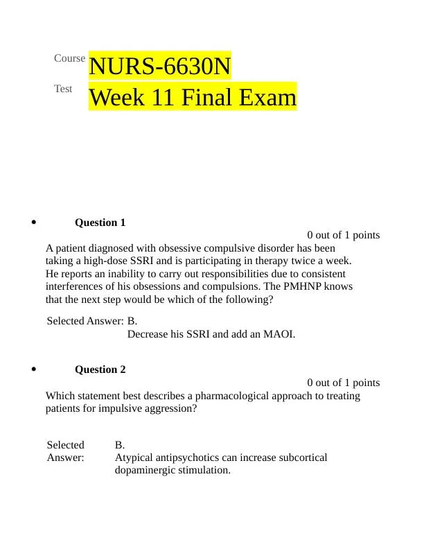 NURS6630N Pharmacology Final Exam Week 11 With Answers (76 Solved Questions)