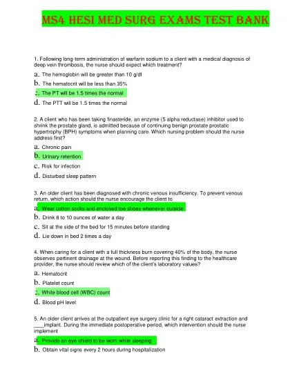 HESI Medical Surgical Test Bank With Answers (239 Solved Questions)