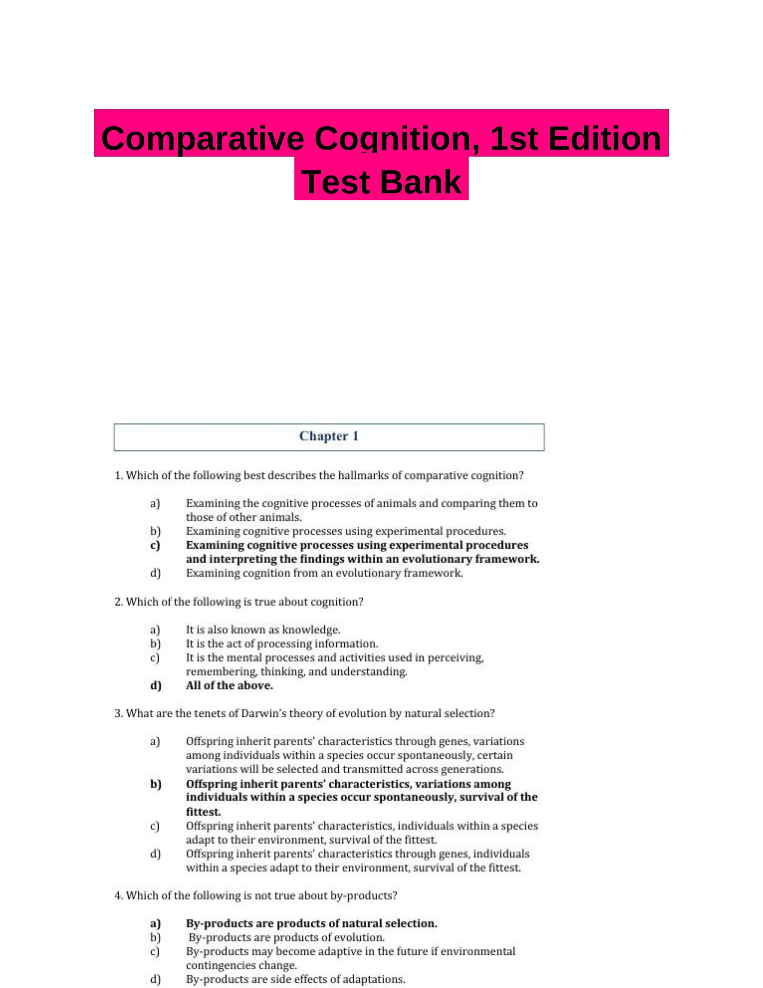 Comparative Cognition, 1st Edition Test Bank
