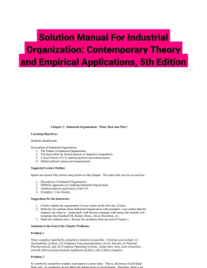 Solution Manual For Industrial Organization: Contemporary Theory and Empirical Applications, 5th Edition