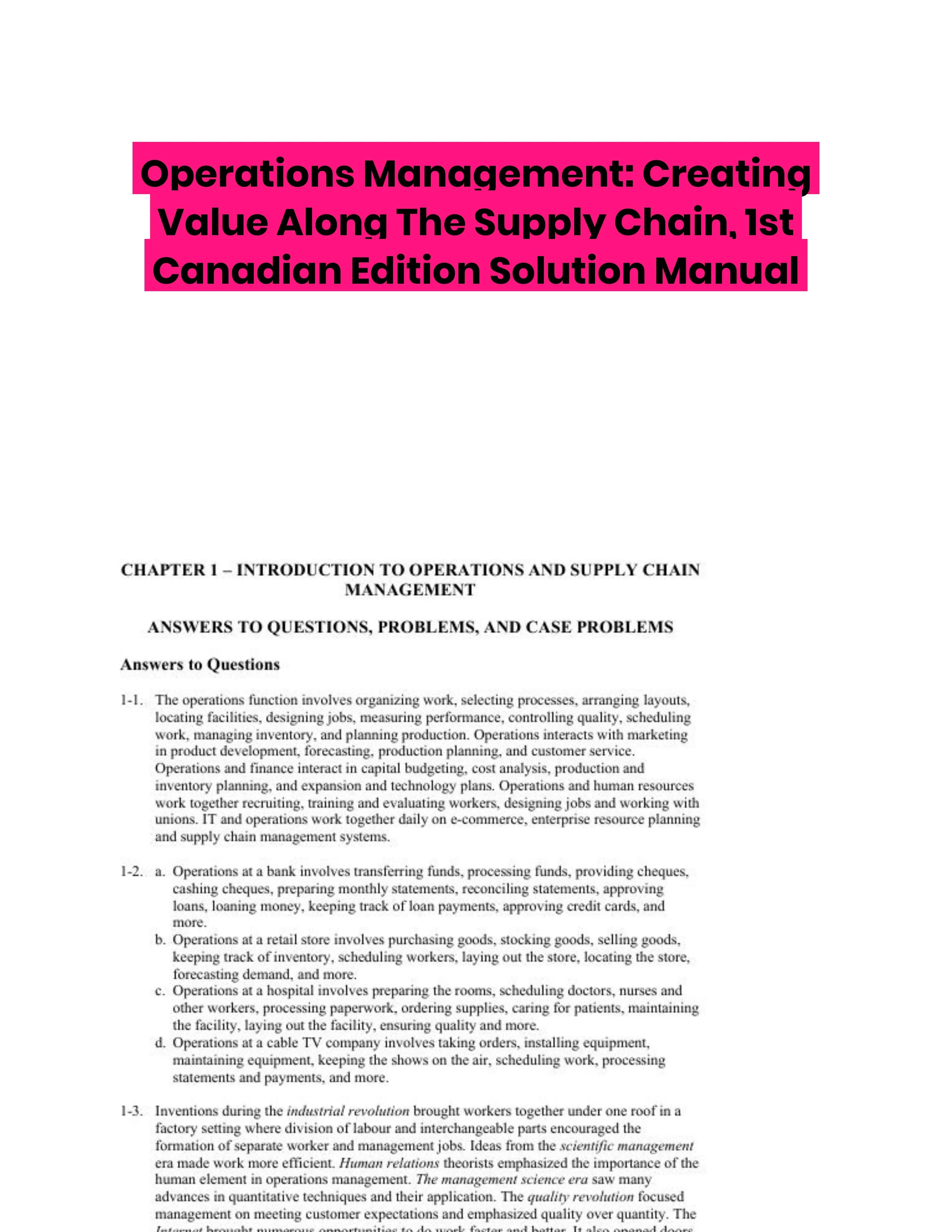 Operations Management: Creating Value Along The Supply Chain, 1st  Canadian Edition Solution Manual