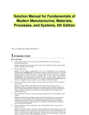 Solution Manual for Fundamentals of Modern Manufacturing: Materials, Processes, and Systems, 5th Edition