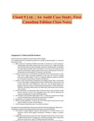 Cloud 9 Ltd. : An Audit Case Study, First Canadian Edition Class Notes