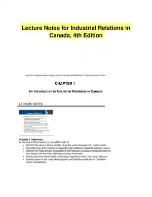 Lecture Notes for Industrial Relations in Canada, 4th Edition