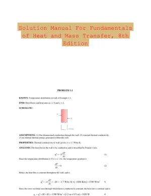 Solution Manual For Fundamentals of Heat and Mass Transfer, 8th Edition