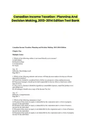 Canadian Income Taxation : Planning And Decision Making, 2013-2014 Edition Test Bank