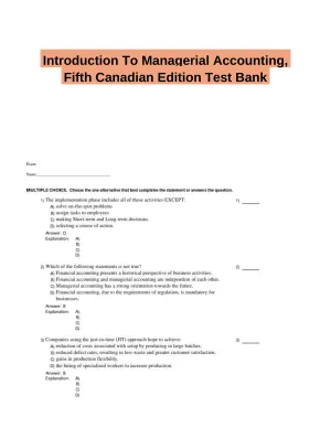 Introduction To Managerial Accounting, Fifth Canadian Edition Test Bank