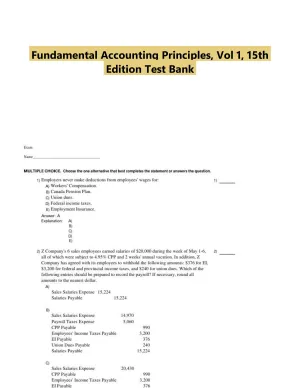 Fundamental Accounting Principles, Vol 1, 15th Edition Test Bank
