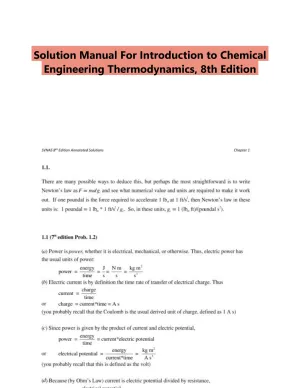 Solution Manual For Introduction to Chemical Engineering Thermodynamics, 8th Edition