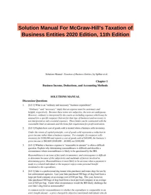 Solution Manual For McGraw-Hill's Taxation of Business Entities 2020 Edition, 11th Edition